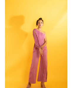 Combinaison rose vif pour femme, taille haute, coupe ajustée, pantalon long, élégante, pour soirée, décontractée, quotidienne, style streetwear, tendance - Product Image 1