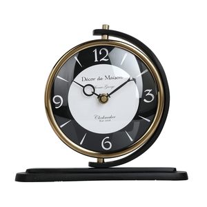 Horloge de bureau en laiton, forme circulaire, mouvement électronique à quartz, affichage tactile par aiguilles, design traditionnel, silencieuse, sans tic-tac - Product Image 4