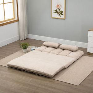 Divano Letto Pieghevole Beige Regolabile con Cuscini, Morbido Divano Lounge per Soggiorno Imbottito in Schiuma - Product Image 4