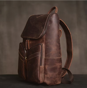 Mochila de cuero vintage marrón de gran capacidad con cremallera, bolso de viaje para hombre, mochila de cuero ligera para la escuela o la universidad. - Product Image 2