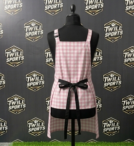 Tablier rose à carreaux en coton tissé, réglable, avec fermeture boutonnée croisée dans le dos, pour femmes, usage restaurant et bar - Product Image 4