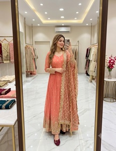 Heavy Faux Georgette <b>Sequin</b> Embroidered Gown Set With Butter Silk <b>Pant</b> Belt Heavy <b>Sequin</b> Border Dupatta (UW 813) - Product Image 5