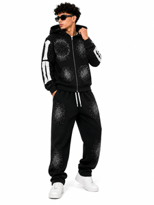 Two Piece Custom Rhinestone Tracksuit Set Zip <b>Hoodie</b> Jogger Pants Streetwear Style Sparkle Embellished Matching Casual Apparel - Product Image 1