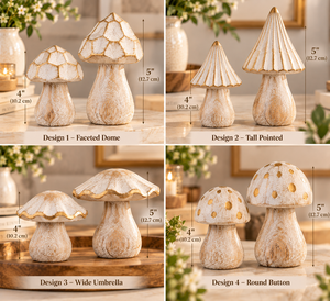 Vintage <b>Wooden</b> Mushroom Figurines Set of 2 Whitewash hammered Gold Decorative Table Centerpiece for Home Garden <b>Shelf</b> Handmade - Product Image 4