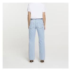 Jeans de Mezclilla Lavada para Mujer, Cintura Media, Coloridos, Estilo Casual para la Noche, Corte Recto, Azul, Largo hasta el Tobillo, Lujosos, Transpirables y Ecológicos - Product Image 3