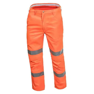 Men's Hi Visibility Reflective Work <b>Jacket</b> and Pants Set Orange Polyester Safety Uniform with <b>Silver</b> Stripes - Product Image 2