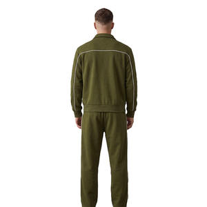 Ensemble de survêtement vert olive pour homme, veste zippée intégrale, pantalon de jogging, couleur unie, vêtements décontractés, matière respirante en polyester et coton - Product Image 3