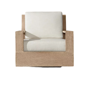 Sillón de Exterior Contemporáneo con Estructura Geométrica de Teca Sólida, Base Giratoria, Cojín Acolchado, Resistente a la Intemperie, Ideal para Proyectos Hoteleros - Product Image 4