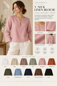 Blusa de Lino Rosa para Mujer, Venta al por Mayor, Manga Larga, Transpirable, Informal, con Botones, Ecológica - Product Image 2