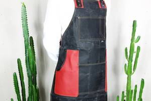 Tablier professionnel en toile pour barman avec sangles en cuir véritable, gilet de travail léger et poches utilitaires ajustables - Product Image 2