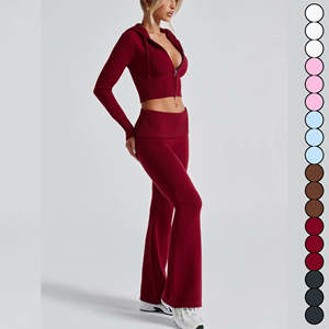 Conjunto de chándal de punto para mujer al por mayor: Sudadera con cremallera, ropa deportiva, atuendo athleisure, pantalones de cintura alta, corte ajustado - Product Image 3