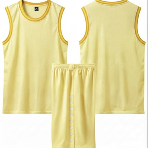 Premium Quality <b>Light</b> Yellow Basketball Uniform Set Unisex Adult Sublimated Printed Breathable Mesh Sleeveless Jersey Shorts - Product Image 1