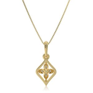 Collier pendentif fleur en or jaune et diamants, coupe marquise, chaîne maille forçat, classique, pour femme, usage quotidien - Product Image 3