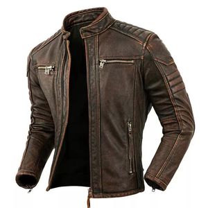 Veste en cuir d'agneau de qualité supérieure pour hommes, hiver, col montant, logo sur le devant, coupe-vent, respirante, à capuche, décontractée - Product Image 1