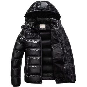 Blouson matelassé noir brillant pour homme avec capuche, veste d'hiver rembourrée haute brillance, manteau bulle streetwear personnalisé, vêtement d'extérieur chaud - Product Image 5