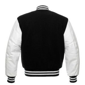 University Letterman Varsity <b>Jacket</b> Black Wool <b>Jackets</b> Real Leather Sleeves <b>White</b> Bomber Chicago <b>Jackets</b> for Men - Product Image 2