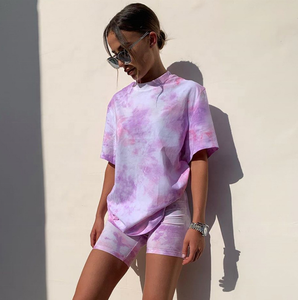 Vente en gros 100% coton lourd T-shirt tie-dye pour femmes Nouveau design à manches courtes coupe personnalisée coudre col rond imprimé surdimensionné - Product Image 2