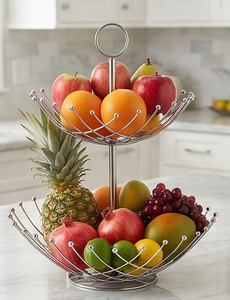Cesta de Almacenamiento de Metal de 2 Niveles, Diseño Circular Moderno, para Organizar la Cocina, Elegante Adorno de Mesa - Product Image 3