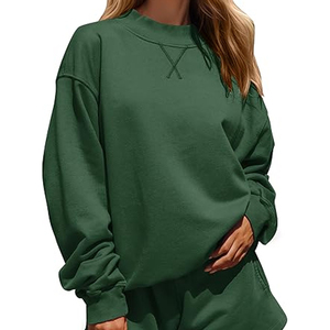 Best Selling Customized 100% Cotton Women's Plus Size <b>Mock</b> <b>Neck</b> Sweatshirts V-Notch Drop Shoulder Loose Fit Women Casual Wear - Product Image 1
