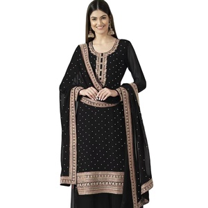 Afghan Style Hand <b>Block</b> Printed Georgette Silk Embroidered Party Festive Wear Comfortable High Quality Women's Salwar Kameez Set - Product Image 1