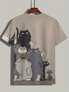 เสื้อยืดผู้ชายลายการ์ตูนแมว แขนสั้น คอกลม ทรงปกติ ผ้าฝ้ายเจอร์ซีย์ 100% ระบายอากาศได้ดี พิมพ์ลายดิจิทัล - Product Image 2