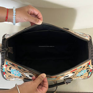 กระเป๋าเดินทางหนังแท้สไตล์ตะวันตกแบบสั่งทำพิเศษ ลายดอกไม้แบบวินเทจ ดีไซน์ลายไพ่ สำหรับผู้หญิง ใช้ได้ทั้งเดินทางและวันหยุดสุดสัปดาห์ - Product Image 6