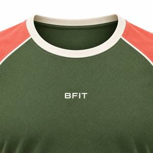 Men's Green <b>Raglan</b> <b>Sleeve</b> <b>T</b>-<b>Shirt</b> Regular Fit Quick Dry Sporty O-Neck Short <b>Sleeve</b> Knitted Polyester Jersey - Product Image 2