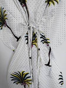 Robe Kaftan en Coton Imprimé Palmiers, Dentelle, Longueur Genou, Silhouette Trapèze, Coupe Ample, Légère, Style Indien, Idéale comme Cache-Maillot de Plage - Product Image 5