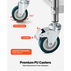 Chariot utilitaire de laboratoire à 2 niveaux en acier inoxydable avec roues verrouillables, chariot de service mobile robuste pour clinique, chariot de rangement pour plateaux - Product Image 5
