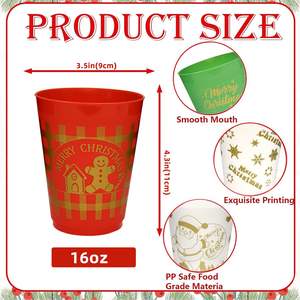 12 Vasos Reutilizables de Plástico con Diseño de Hombre de Jengibre, Papá Noel y Reno, de 16 oz, para Bebidas Navideñas, Cerveza y Café - Product Image 2