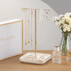 Elegante Organizador de Joyas con Barra Larga para Colgar Collares y Pulseras, Base Profunda, Moderno, Ahorra Espacio, Exhibidor para Tocador - Product Image 3