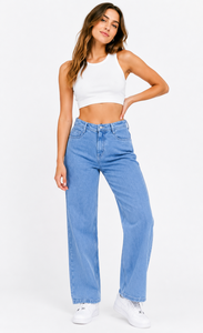 Trendy Women's Cute Skinny Fit Denim Baggy Pants Boyfriend Jeans with Half <b>Belt</b> and <b>Elastic</b> Waist Functional Pocket Design - Product Image 6