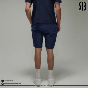 Shorts Bermuda en coton bleu marine uni pour homme, taille élastique, décontractés, respirants, taille mi-haute avec poches, unisexe - Product Image 2
