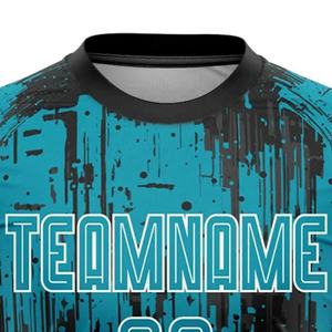 เสื้อยืดกีฬาแบบซับลิเมชั่นสีดำ-เขียวมรกต พิมพ์ลายดิจิตอลแบบหยดน้ำ สำหรับทีม พร้อมพิมพ์ชื่อและหมายเลข - Product Image 4