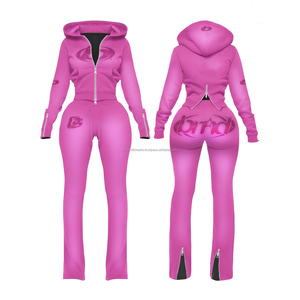 ชุดเซ็ทวอร์มผู้หญิงแบบสองชิ้น เสื้อฮู้ดและกางเกงวอร์มขายาวเหนือเข่า สีพื้น แบบสวมใส่สบาย เหมาะสำหรับวิ่งจ๊อกกิ้ง - Product Image 6