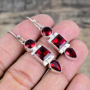 Nikhil Gems NG-033 Elegant Red Garnet Gemstone 925 Sterling Silver Handmade Dangle Drop <b>Earrings</b> Trendy Jewelry Gift for Women - Product Image 2