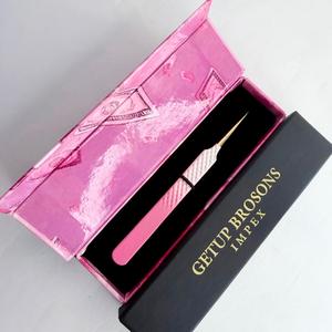 Vente en gros de pinces à épiler de haute précision GETUP BROSONS IMPEX, étiquette privée personnalisée, couleur unie, ombré blanc/rose, pointe dorée - Product Image 2