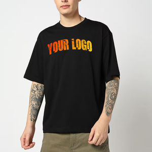 เสื้อยืดโอเวอร์ไซส์สีดำผ้าฝ้ายสำหรับผู้ชาย แขนสั้น คอกลม พิมพ์ลายตัวอักษร สไตล์ลำลอง สตรีทแวร์ ดีไซน์โลโก้ด้านหน้า - Product Image 1