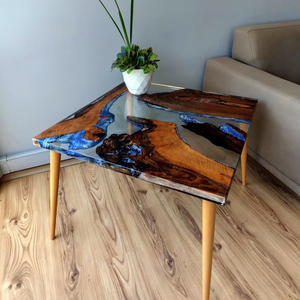 Table basse artisanale en époxy et bois avec design unique en résine, idéale pour une décoration intérieure élégante, disponible à prix de gros - Product Image 1