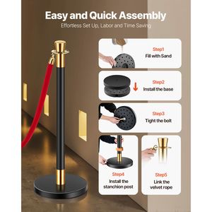 Set di 6 Pali in Acciaio Inox con 4 Corde in Velluto Rosso, Barriere per il Controllo della Folla per Fiere - Product Image 4