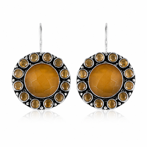 Boucles d'oreilles pendantes en pierres précieuses faites à la main |   Boucles d'oreilles pendantes rondes en argent oxydé tendance |   Bijoux ethniques bohèmes en gros - Product Image 1