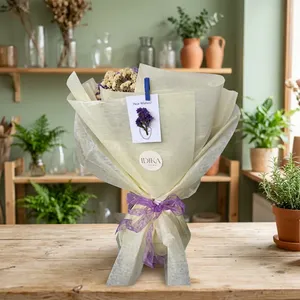 Cream Dried Flower Bouquet <b>Ribbon</b> Wrapped Floral Gift Pack for <b>Wedding</b> Party Home Decor - Product Image 3