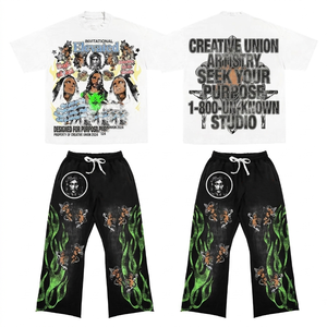 เสื้อยืดและกางเกงชุดเซ็ตผ้าฝ้ายโพลีเอสเตอร์เฟรนช์เทอร์รี่สีดำ 240 GSM พิมพ์ลายกราฟิกแบบ DTG พร้อมกลิตเตอร์ สำหรับผู้ชาย - Product Image 5