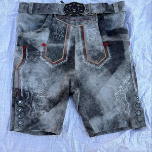 Lederhosen bavaroises pour l'Oktoberfest, pantalon court en cuir brodé, taille mi-haute, respirant et coupe-vent, style allemand - Product Image 1
