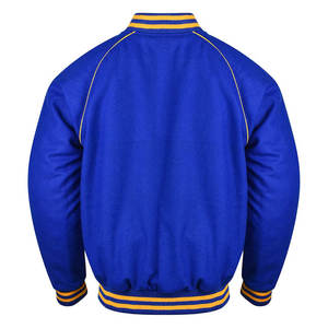 Men's Blue Varsity Jacket With Yellow Trim Regular Fit Casual Baseball Style Bomber <b>Coat</b> Solid Color Polyester Material - Product Image 4
