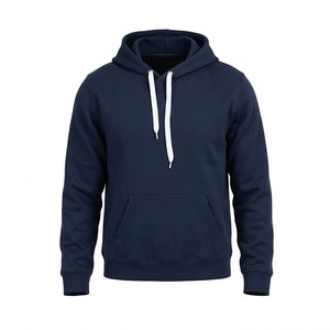 Sweat-shirt à capuche oversize en molleton bleu marine uni pour femme avec cordon de serrage blanc, en French Terry, de haute qualité - Product Image 5