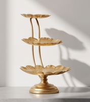 Plateau de service rond élégant finition argentée avec base feuille de Ginkgo, support à gâteau, présentoir à desserts et fruits, centre de table – Vente en gros