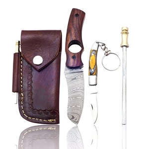 Ensemble combiné de couteaux de poche pliants haut de gamme faits à la main, coupe-cigares, aiguiseur, étui en cuir, vente en gros, acier Damas, USA UE - Product Image 1