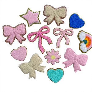 Parches de Fieltro Ecológicos al por Mayor, sin Tejer, con Bordado de Chenilla, Diseños de Lazo, Corazón, Estrella, Flor y Arcoíris, para Ropa - Product Image 1