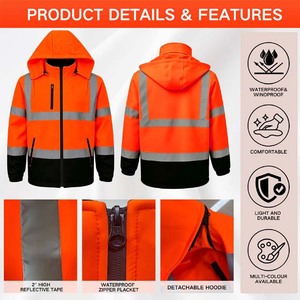 OEM Service Winter <b>Waterproof</b> ANSI/EN ISO CLASS 1 LED FLASH Reflective Safety Workwear Jacket for Construction Workers - Product Image 3